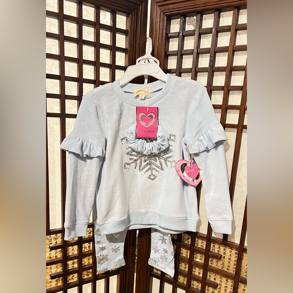 btween Light Blue Sweatshirt with Silver Snowflake Design (2 pc set)